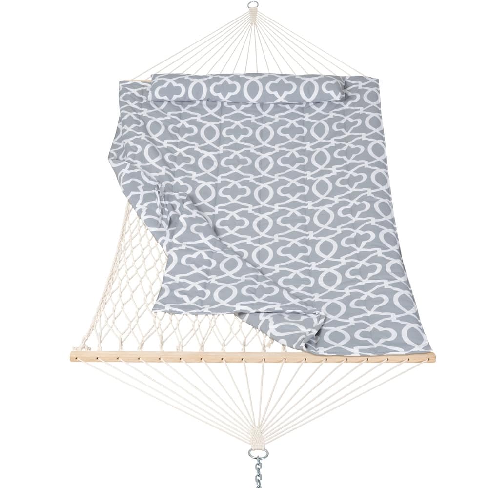 Durable 2 Person Rope Hammock with Polyester Quilted Pad and Pillow - 76*52