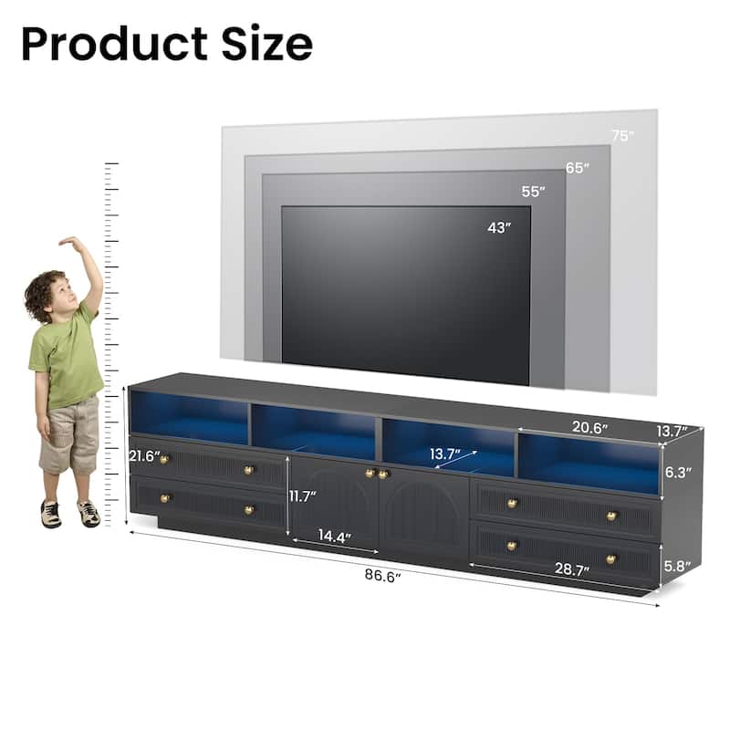 Pocassy 86.6in LED TV Stand for 85/90/95/100 inch TV