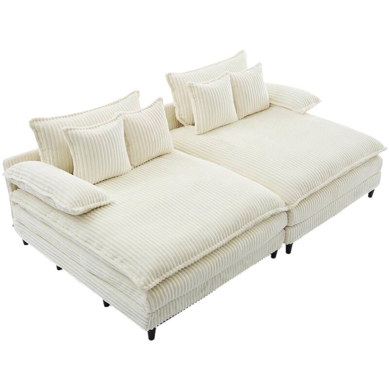Oversized Corduroy Chaise Lounge Chair, Adjustable 4-Gear Reclining Sleeper Sofa Bed, Living Room Deep Seat Leisure Sofa Chair