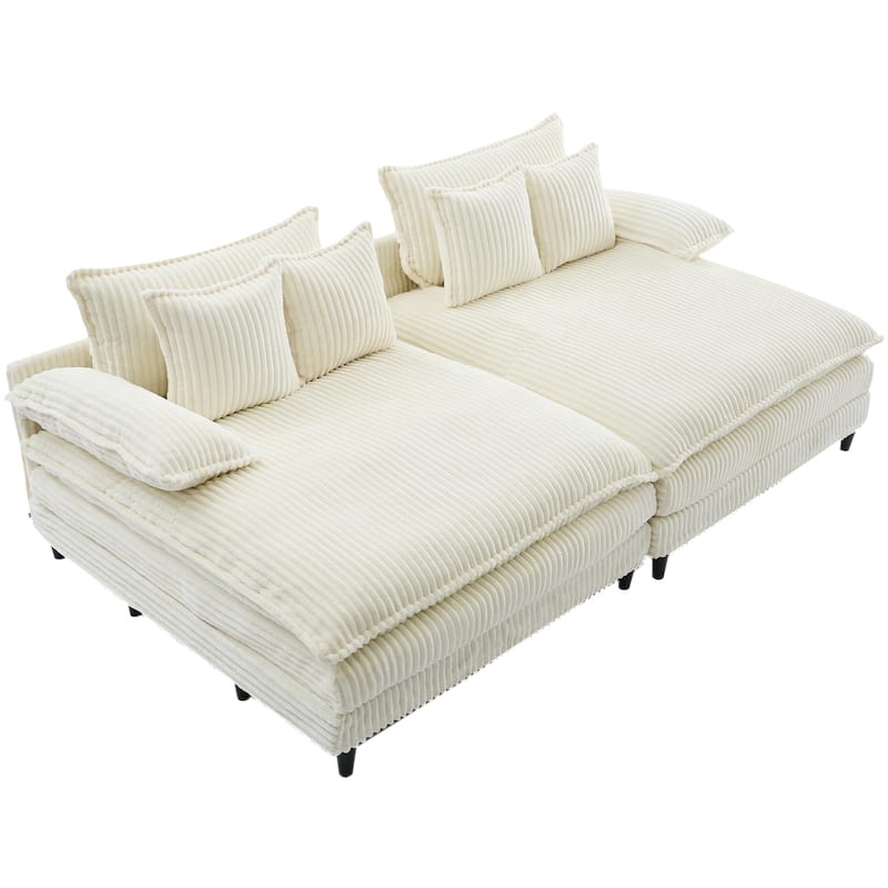 Oversized Double Lounge Chaise Reclining Sleeper Sectional Sofa Bed Corduroy Deep Seat Couch with 4-Gear Adjustable Backrest