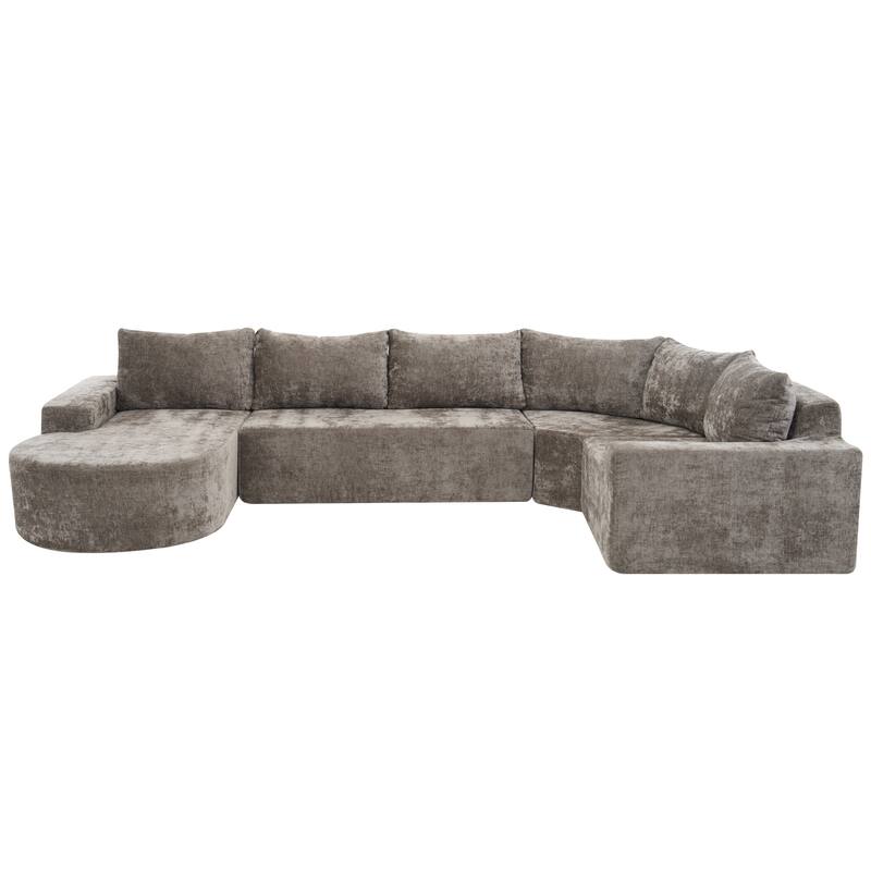 Chenille U-shaped Sofa, Cloud Sectional Sofa Set Upholstered Deep Seat Couches with 6 Pillow Recliner Sofa for Living Room