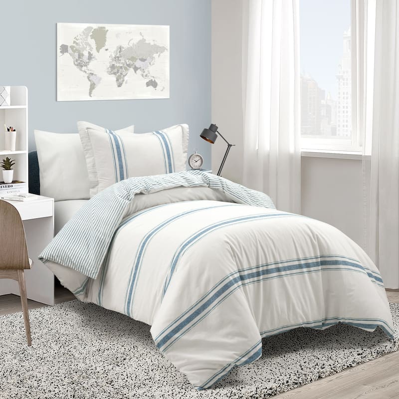 Lush Decor Farmhouse Stripe 3 Piece Duvet Cover Set - Blue - Twin XL