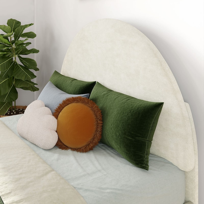 Max and Lily Full-Size Upholstered Bed with Arched Headboard