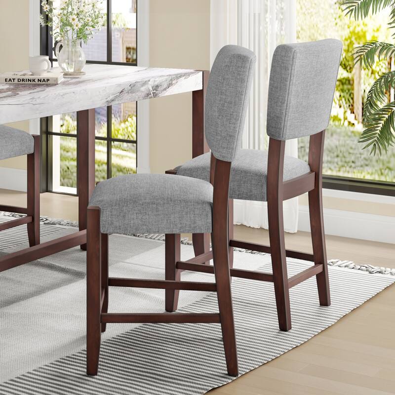 Modern Bar Stools Set of 4, 40.4" Armless Counter Stools with Back, Linen Upholstered Barstools with Solid Wood Legs