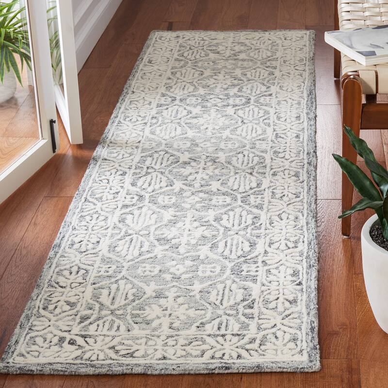 SAFAVIEH Handmade Metro Heidur Wool Rug - 2'3" x 8' Runner - Dark Grey/Ivory