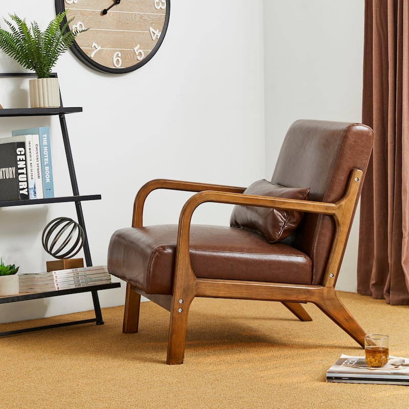 Glitzhome Set of 2 30.75"H Mid-Century Modern PU Leather Accent Chairs with Cushion - 25.75"W x 33.75"D x 30.75"H