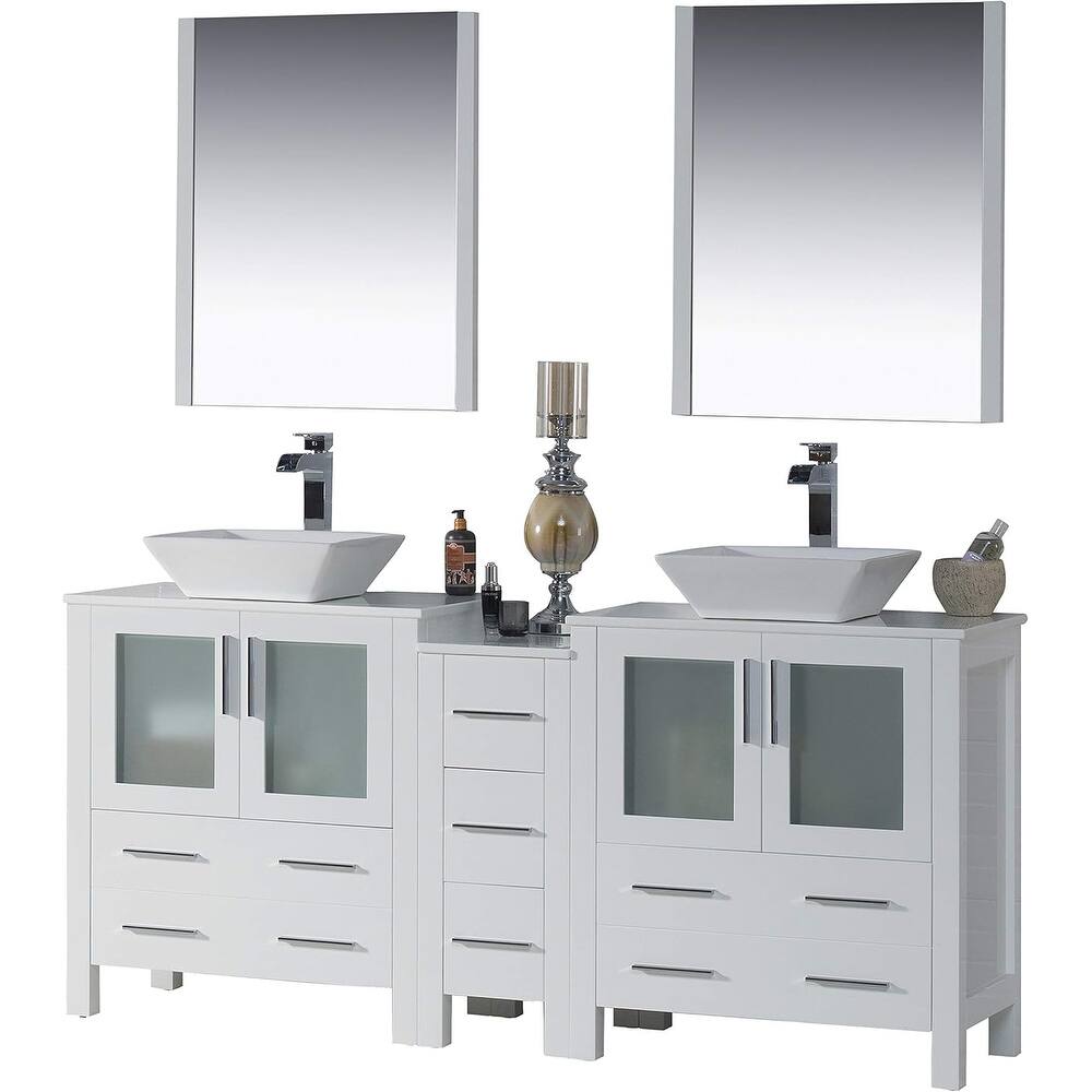 Blossom Sydney 72 Inch Double Sink Vanity with Side Cabinet & Mirrors