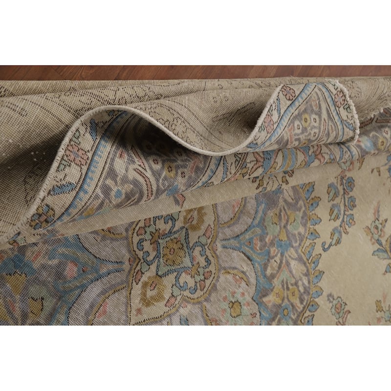 Traditional Tabriz Persian Area Rug Handmade Beige Wool Carpet - 10'0"x 12'5"