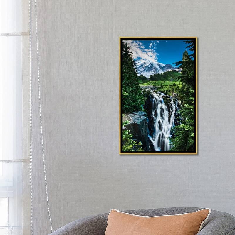 iCanvas "USA, Washington State, Mount Rainier National Park, Mount Rainier, waterfall" by George Theodore Framed Canvas Print