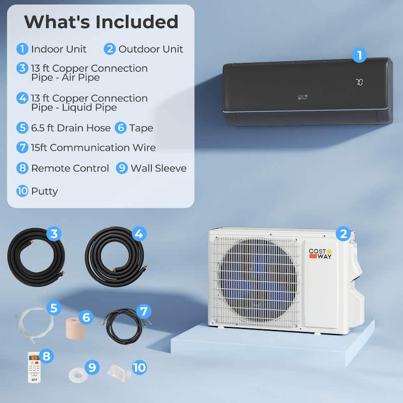 Costway 9100BTU Wifi Enabled Mini Split AC 20.5 SEER2115V Inverter Air