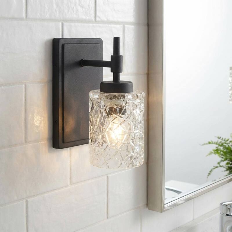 Acroma Single Light Wall Sconce with Water Ripple Glass Shade