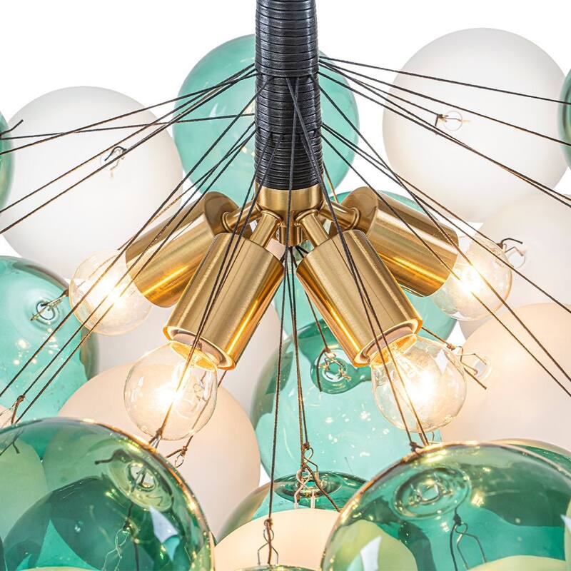 French 5-Light White Green Bubble Cluster Glass Globe Chandelier - 25.6 Inches
