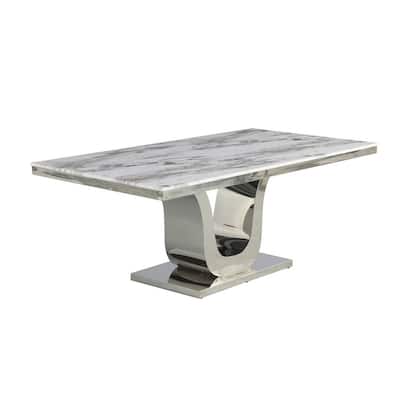 Best Quality Furniture White Marble Table Stainless Steel Base - 78"