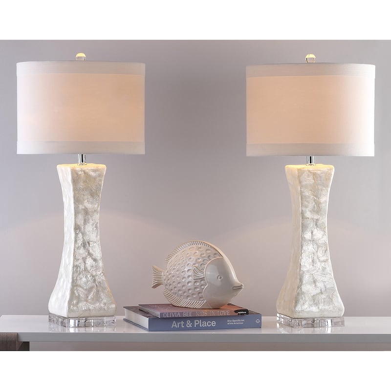 SAFAVIEH Lighting 30.5-inch White Shelley Concave Table Lamp (Set of 2).