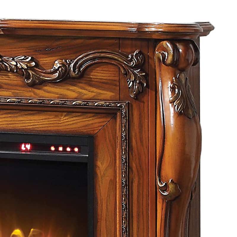 Ally 47 Inch Electric Fireplace, Scrolled Trim, Remote, Timer, Oak Brown