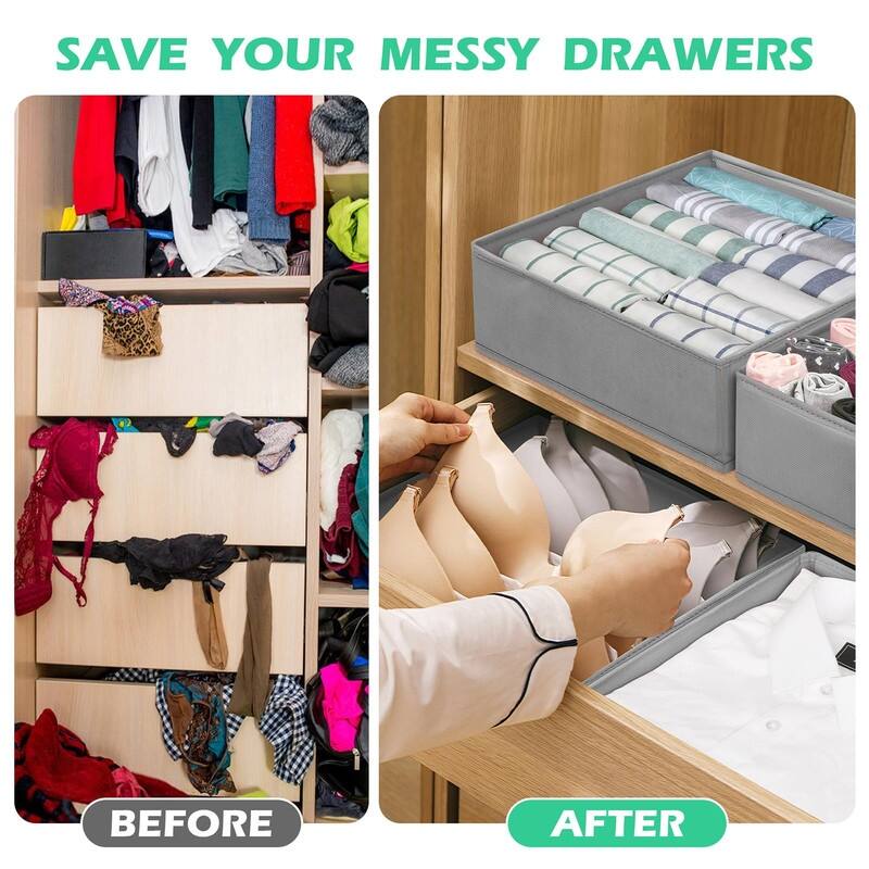 16-Pack Fabric Drawer Organizers - 3 Sizes for Clothes & Underwear