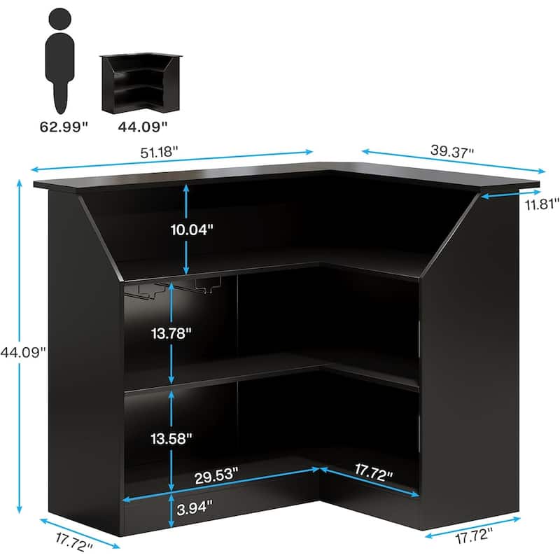 L Shaped Home Bar Cabinet Table with Stemware Racks