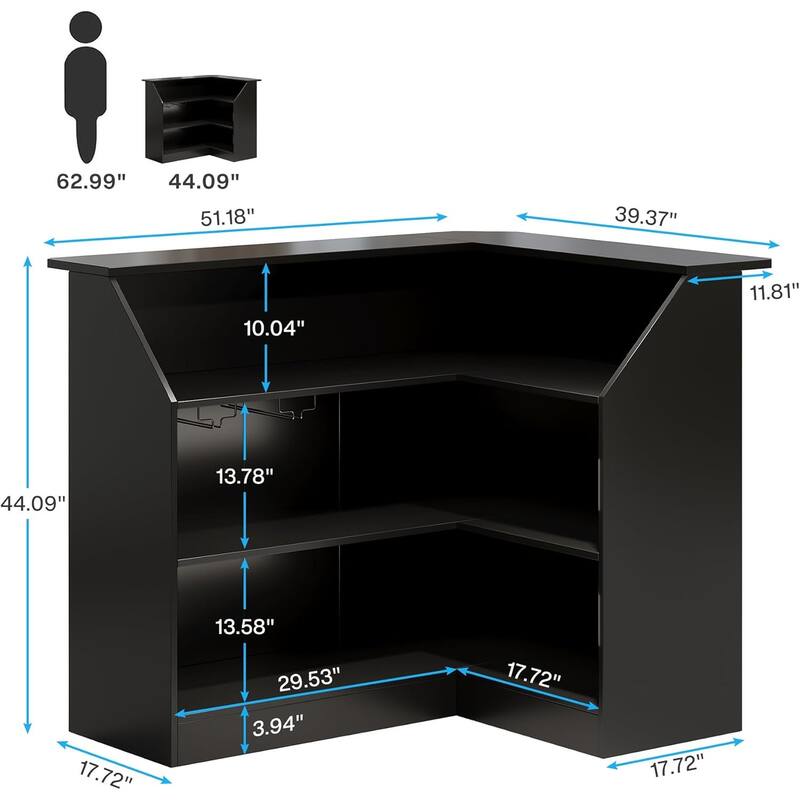 L-Shaped Home Bar Table with Stemware Racks for Home Pub