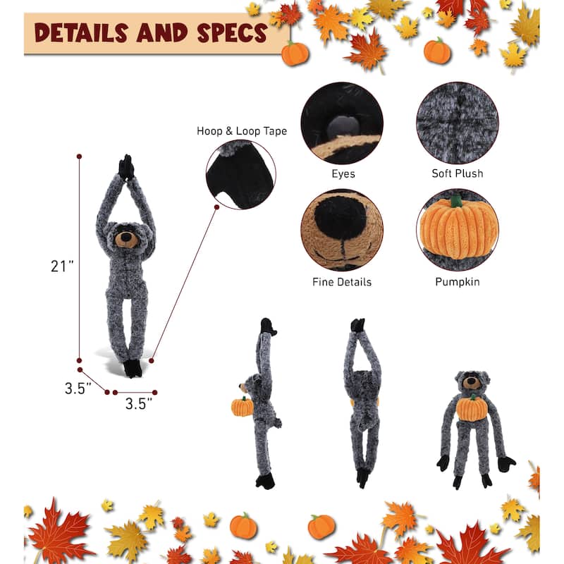 DolliBu Soft Long Arms Black Bear Stuffed Animal with Pumpkin Decor - 21 inches