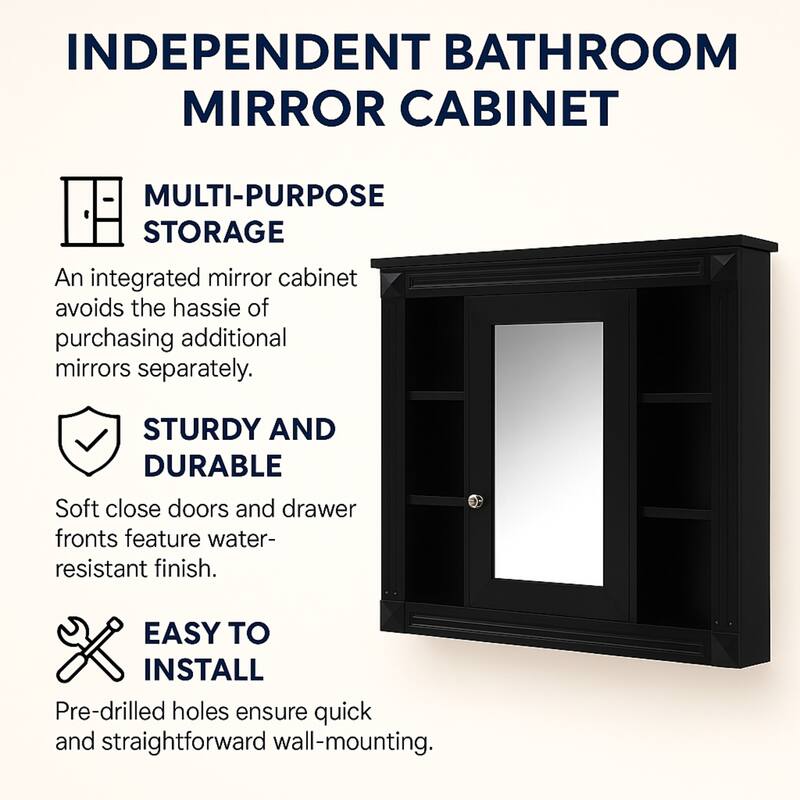 30" Ceramic Sink Bathroom Vanity with Gold Handles, Soft-Close Storage & Space-Saving Design