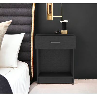 HomeRoots 22" Black One Drawer Faux Wood Nightstand