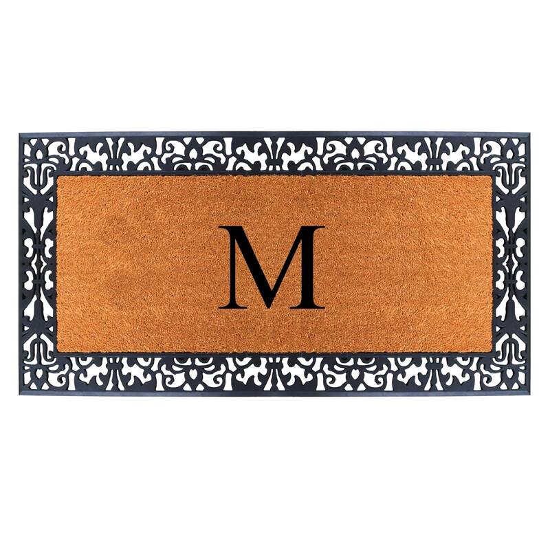 A1HC Rubber and Coir Paisley Border Heavy Duty Non-Slip Durable Double Door Monogrammed Doormat 30"X60", Black - M