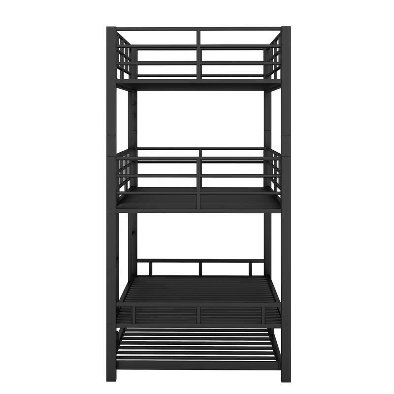 Twin Size Triple Bunk Bed with Trundle, Black, Heavy Duty Metal Construction