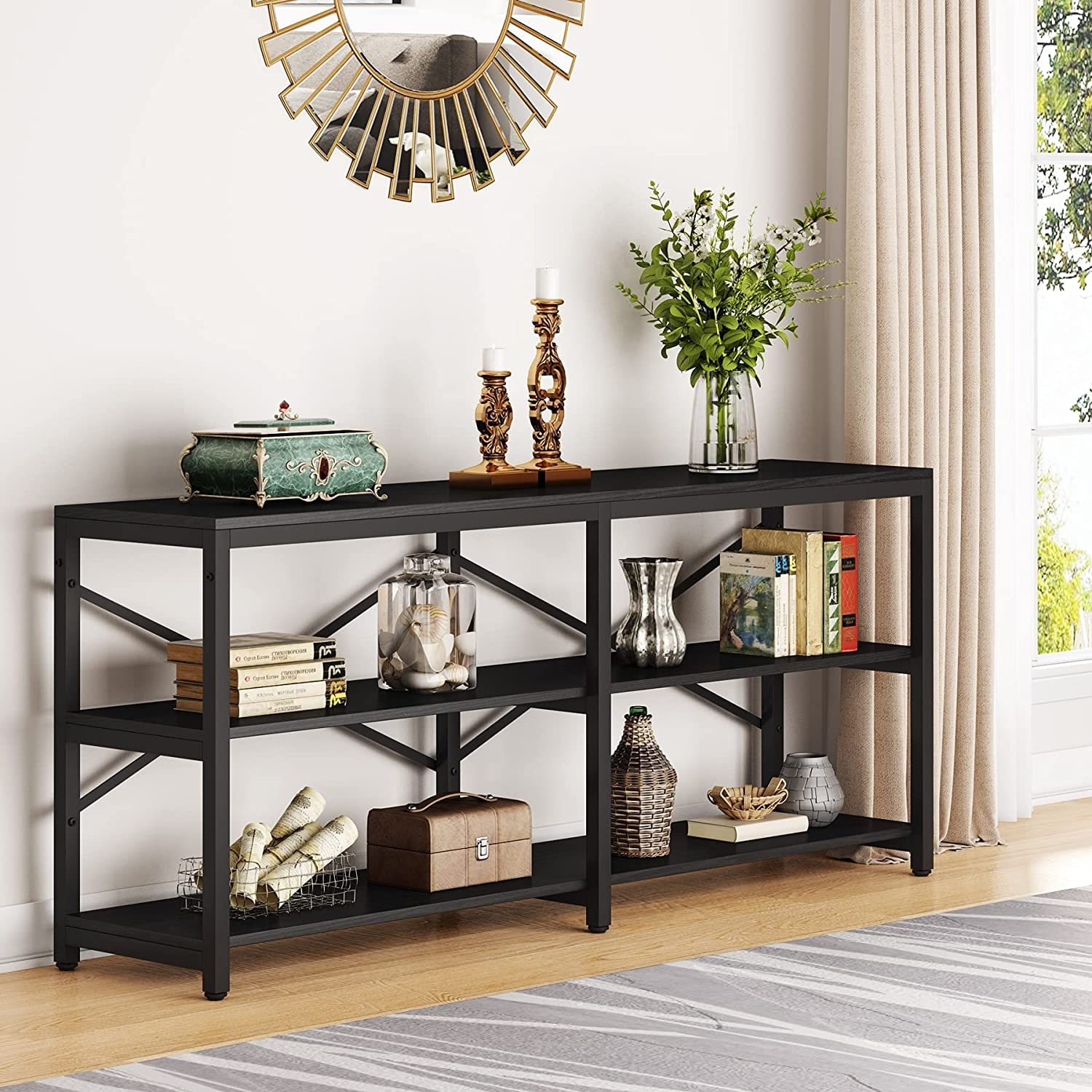 70.9 Inch Extra Long Console Table, 3 Tier Sofa Table Behind Couch Table  with Storage Shelves - On Sale - Bed Bath & Beyond - 33043928
