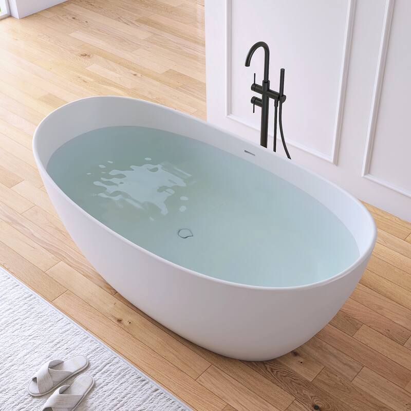 MEDUNJESS 65'' Freestanding Bathtub Solid Surface Soaking Tub