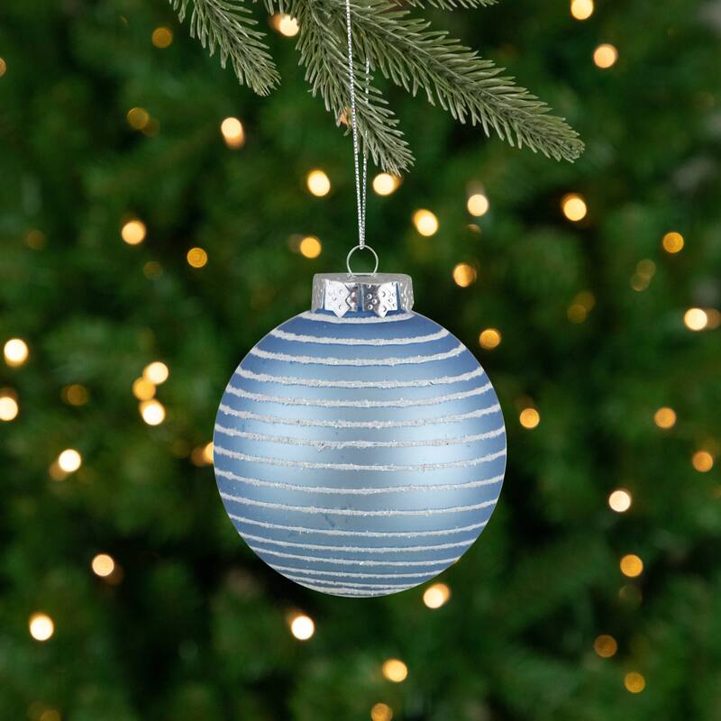 12ct Light Blue Glitter Textured Glass Christmas Ball Ornaments 1.75"