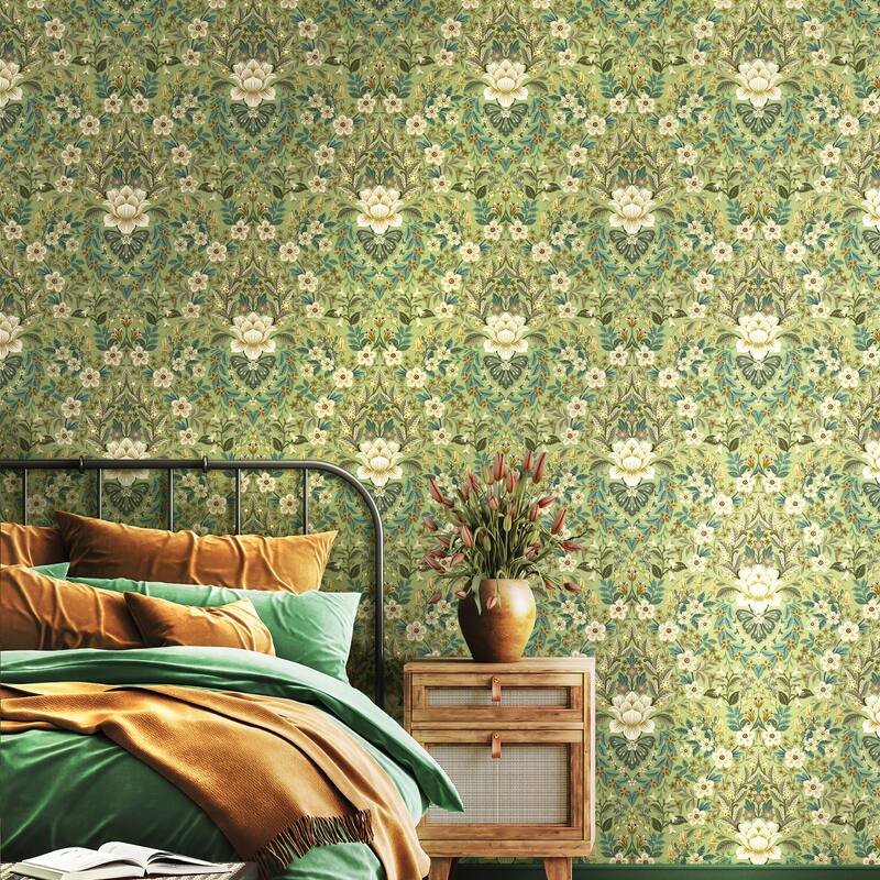 Galerie Wallcoverings Into The Wild Floral Damask Non-woven Metallic Wallpaper Roll
