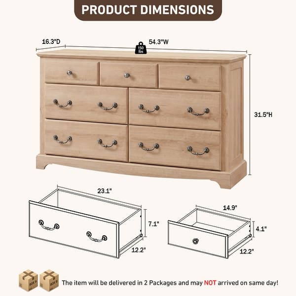 dimension image slide 2 of 3, Vintage 7 Drawers Wood Dresser Chests, Rustic Dressers Chset Organizer