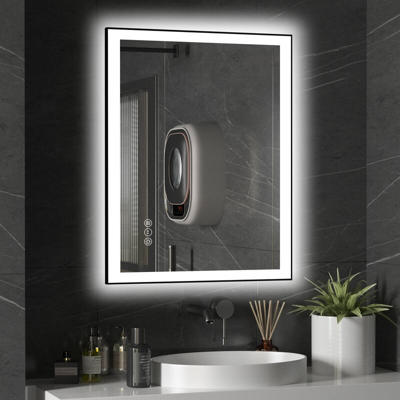 QuivaraView Premium Black Aluminum Framed LED lighting Vanity Mirrors - 20" x 28"