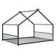 preview thumbnail 6 of 9, Black Full Size Metal House Bed with Fence & Back
