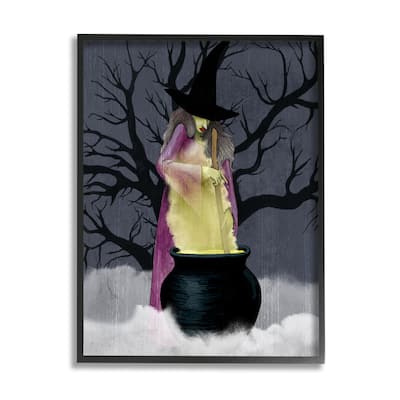 Stupell Industries Witch Stirring Smokey Cauldron Spooky Halloween Night Framed Wall Art - Black