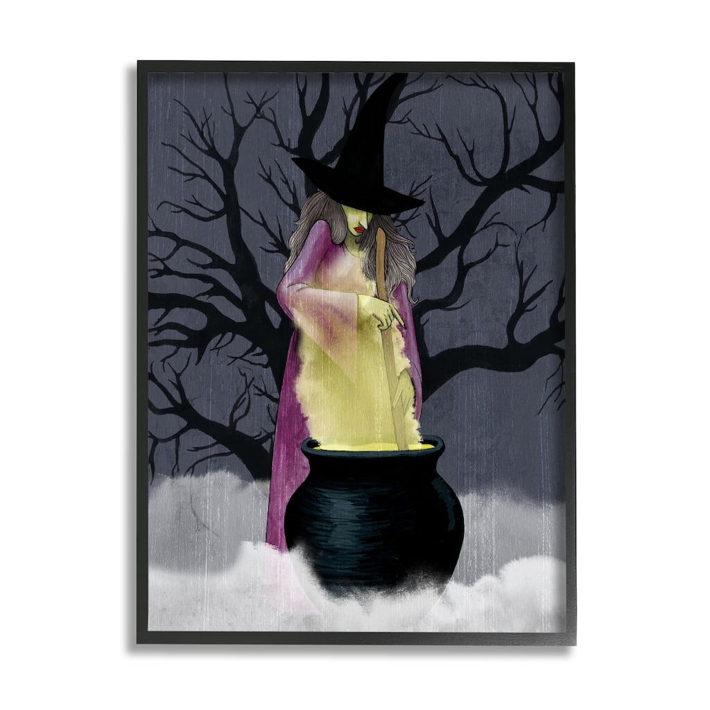Stupell Witch Stirring Smokey Cauldron Spooky Halloween Night Framed Wall Art - Black