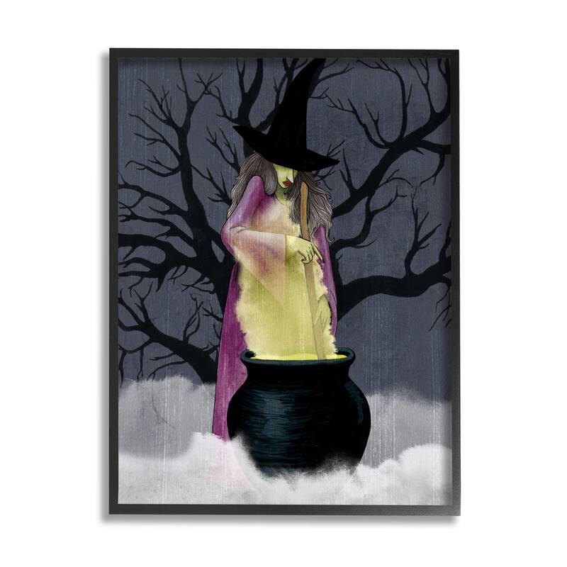 Stupell Witch Stirring Smokey Cauldron Spooky Halloween Night Framed Wall Art - Black