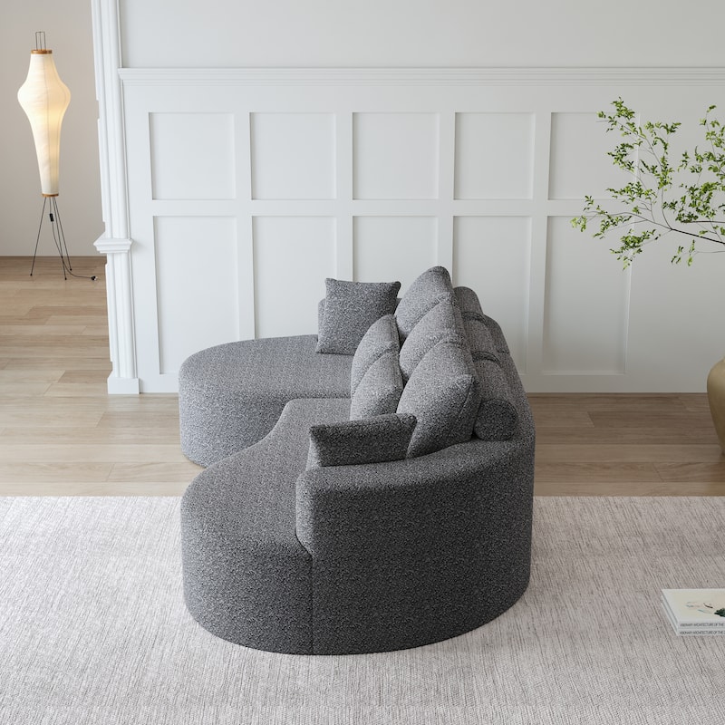 L-Shaped Curved Cloud Sectional Couch, Oversized Chenille Upholstered 4-Seater Sofa, Full Compressed Corner Sofa with 7 Pillows