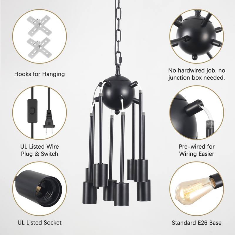 8-Light 23.54 in. Sputnik Chandelier for Living Room with Plug in Cord
