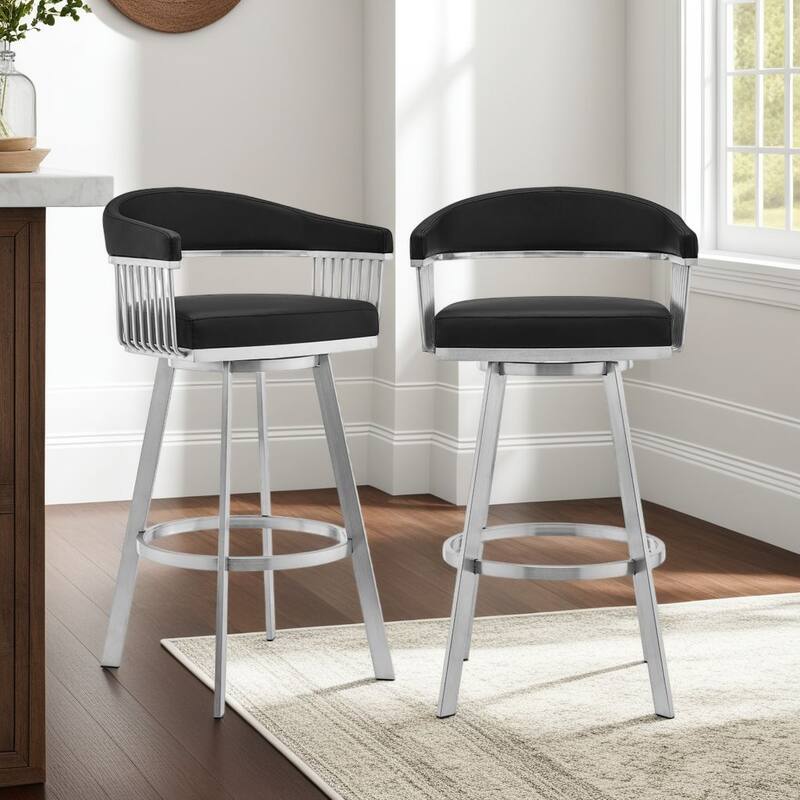 Chelsea Modern Swivel Bar Stool, Upholstered Counter Height Chair with Metal Frame - Black - Bar Height