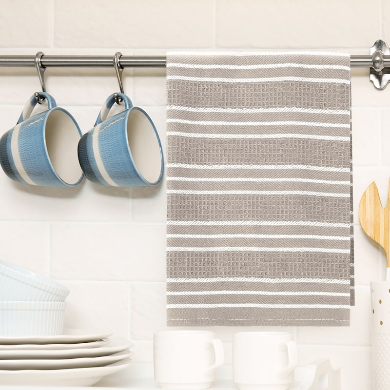 Striped Kitchen Towels, Ultra Soft Cotton and Absorbent Dish Towels for Kitchen Cotton Waffle Weave Kitchen Towels - Brown - 4 Pack - Set of 4
