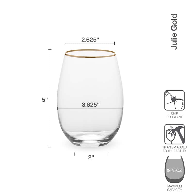 Mikasa Julie Gold Set of 4 Stemless Wine Glass, 19.75 Ounce