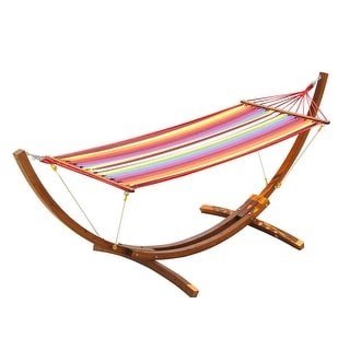 Outsunny 10.5' Solid Pine Wood Outdoor Single Person Curved Arc Hammock with Stand