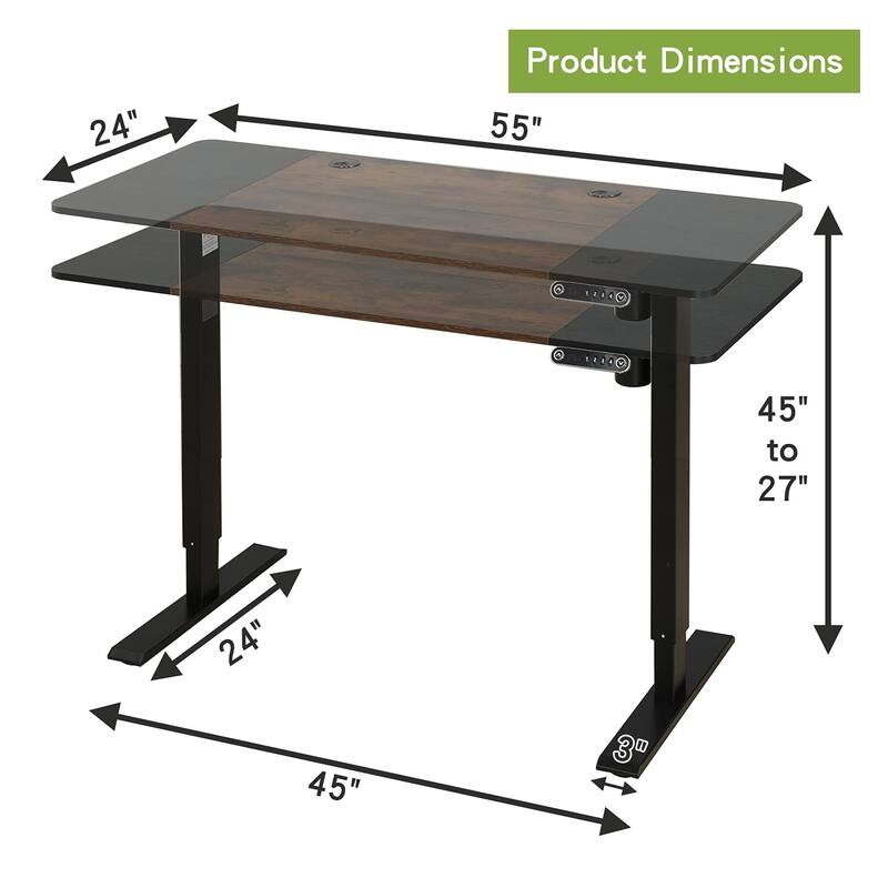 Electric Height Adjustable Standing Desk, 55 x 24 Inches Sit Stand up
