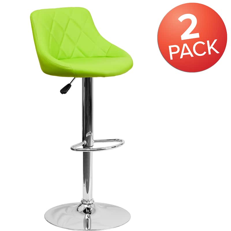 Vinyl Bucket Seat Adjustable Diamond Back Barstool (Set of 2) - 18.50"W x 19"D x 33.25" - 41.75"H