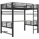 preview thumbnail 13 of 14, Contemporary Design Metal Loft Bed Frame with Storage Shelf and LED Light, Iron mesh, Full Size, Black