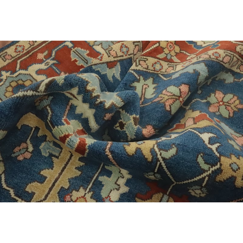 Hand-knotted Transitional Wool Carpet Blue Oushak Rug Floral Oriental Area Rug - 12' 2'' X 8' 10''