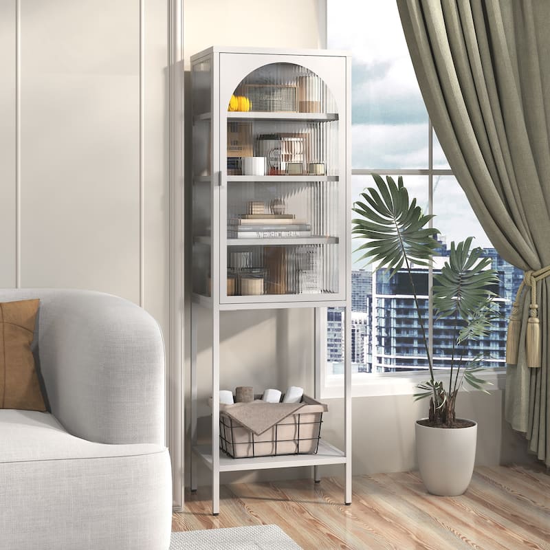 Metal Glass Door Display Storage Cabinet - 5-Tier Cube Bookshelf Storage Cabinet with 3 Adjustable Shelves