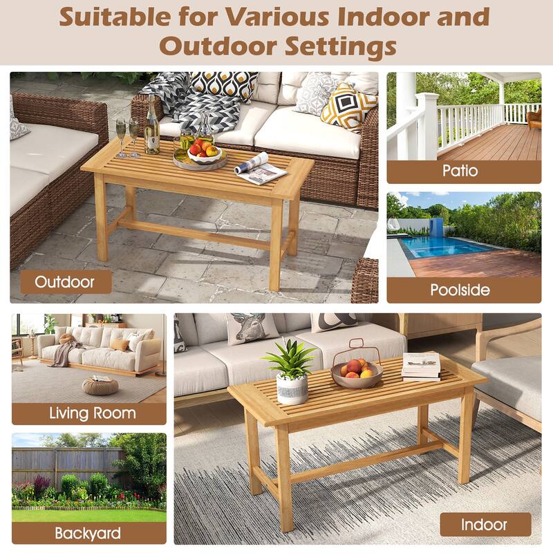 Gymax 36''Patio Coffee Table Solid Wood Coffee Table w/ Slatted