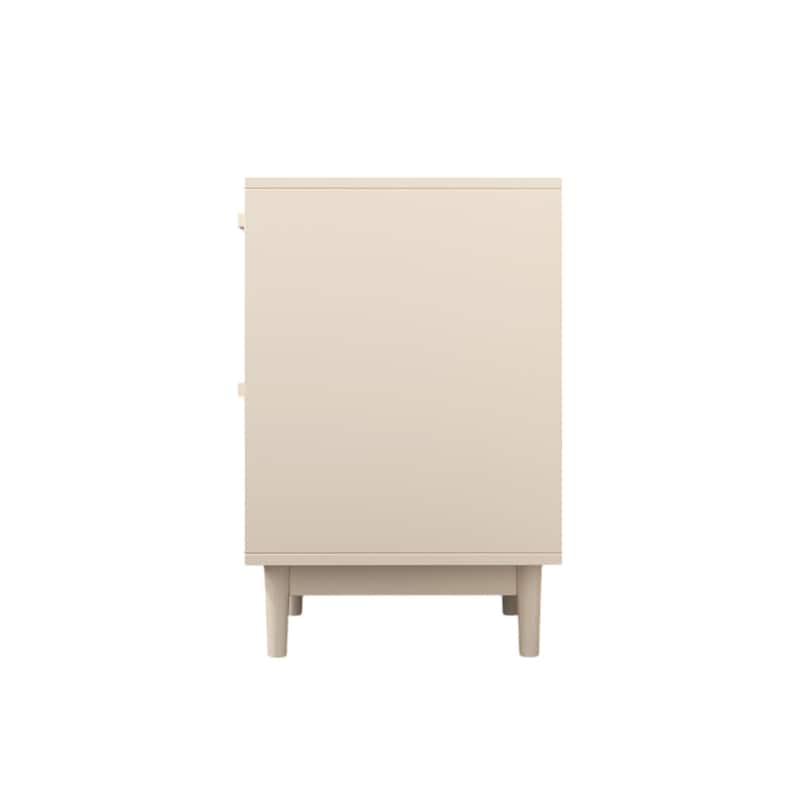 Nightstand with 2 Faux Rattan-Decorated Drawers, Entryway Accent Table with Wood Legs, Large Capacity Sofa Side Table
